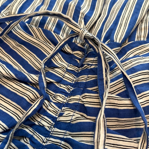 Veronica Beard Teagan Stripe Ruched Midi Dress Womens 2 Blue Linen Blend Chic - Picture 3 of 9
